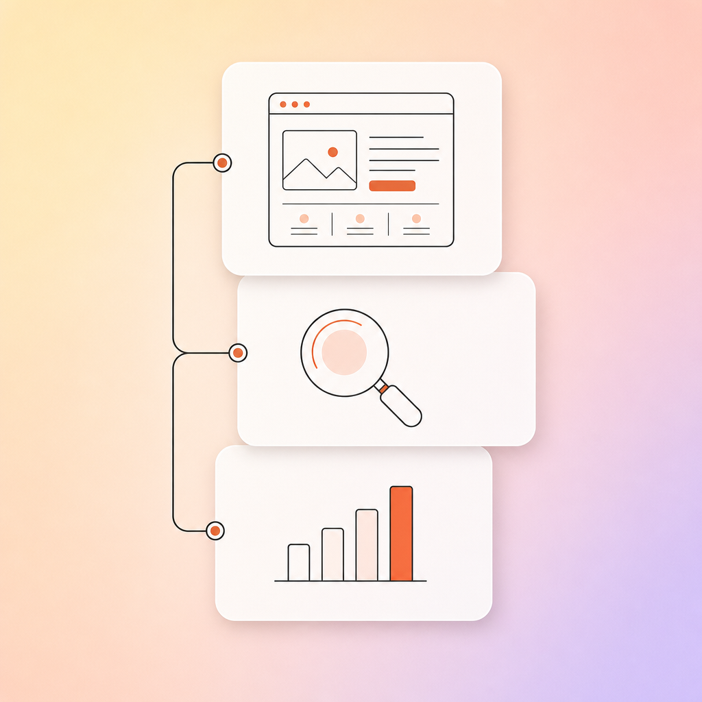 Webflow landing page builder showing AI-generated content and SEO metadata panel
